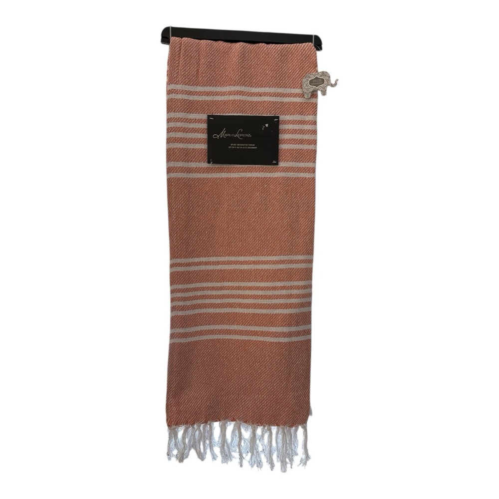 NWT -Lg Beach Blanket/Towel or Throw-Handwoven Stripe Turkish Towel Red & White